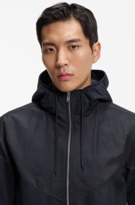 Veste &agrave; capuche en popeline microfibre d&eacute;perlante, Bleu fonc&eacute;