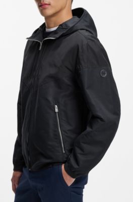 Water-repellent hooded jacket in microfibre poplin, Dark Blue