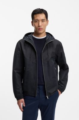 Water-repellent hooded jacket in microfibre poplin, Dark Blue