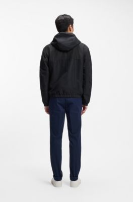 Water-repellent hooded jacket in microfibre poplin, Dark Blue