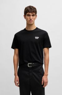 Cotton T-shirt with Amsterdam flag-inspired X print, Black