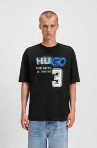 Cotton-jersey T-shirt with logo artwork, Black