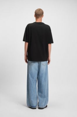 Cotton-jersey T-shirt with logo artwork, Black