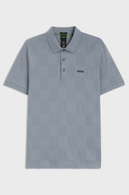Cotton polo shirt with jacquard body-mapping, Grey