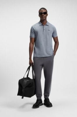 Cotton polo shirt with jacquard body-mapping, Grey