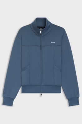 ジップアップ スウェットシャツ コントラストロゴ, ブルー