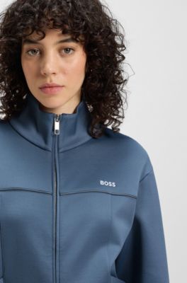 ジップアップ スウェットシャツ コントラストロゴ, ブルー