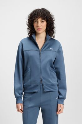 Zip-up sweatshirt with contrast logo, Blue