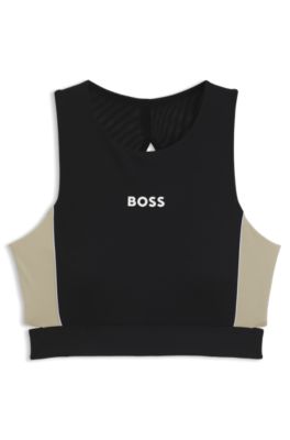 Haut Actif en tissu interlock stretch avec d&eacute;coupes, Noir