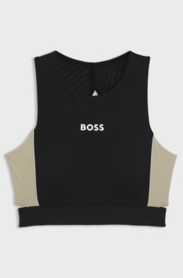 Active top in stretch interlock with cutout details, Black
