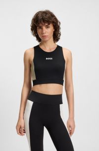 Active top in stretch interlock with cutout details, Black