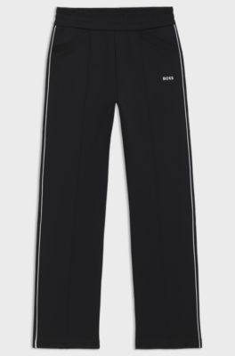 Straight-fit tracksuit bottoms with contrast logo and piping, Black