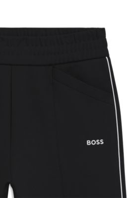 Straight-fit tracksuit bottoms with contrast logo and piping, Black