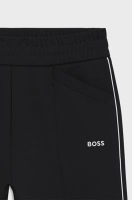 Straight-fit tracksuit bottoms with contrast logo and piping, Black