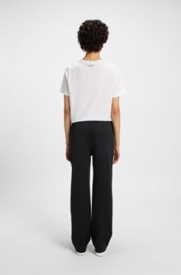 Straight-fit tracksuit bottoms with contrast logo and piping, Black