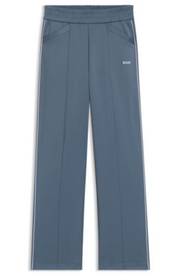 Straight-fit tracksuit bottoms with contrast logo and piping, Blue