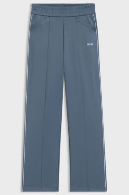 Straight-fit tracksuit bottoms with contrast logo and piping, Blue
