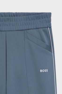 Straight-fit tracksuit bottoms with contrast logo and piping, Blue