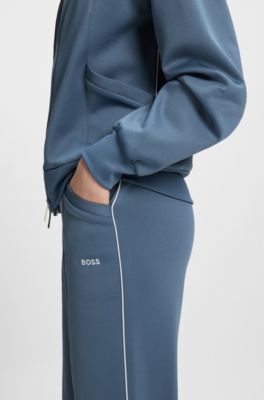 Straight-fit tracksuit bottoms with contrast logo and piping, Blue