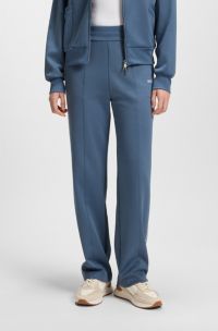 Straight-fit tracksuit bottoms with contrast logo and piping, Blue