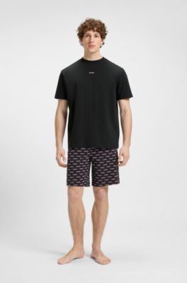 Relaxed-fit pyjama T-shirt in cotton with logo print, Black