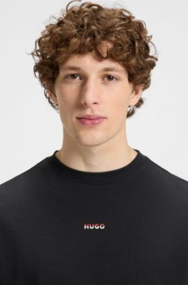 Relaxed-fit pyjama T-shirt in cotton with logo print, Black