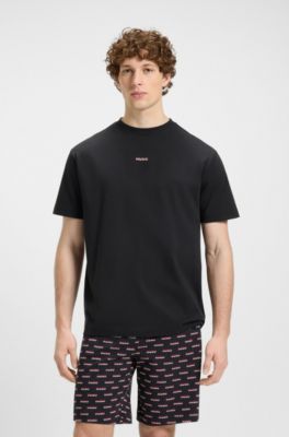 Relaxed-fit pyjama T-shirt in cotton with logo print, Black
