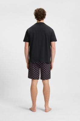Relaxed-fit pyjama T-shirt in cotton with logo print, Black