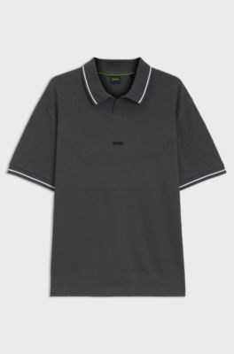 Relaxed-fit polo shirt in cotton with mesh pattern, Dark Grey