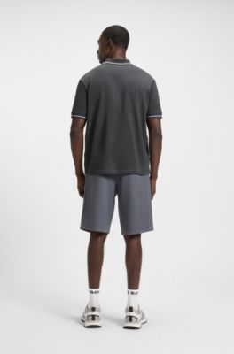Relaxed-fit polo shirt in cotton with mesh pattern, Dark Grey