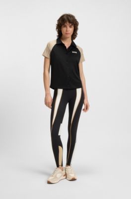 Maglia attiva con bottoni e tessuto jacquard con monogramma, Nero / Beige