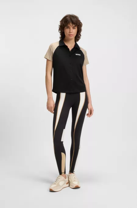 Active button-up top with monogram jacquard fabric