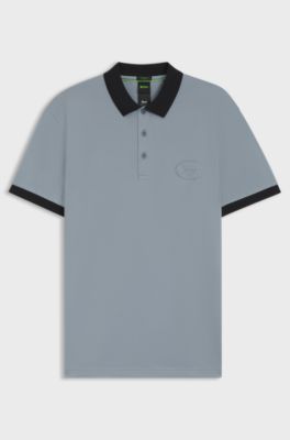 Cotton-blend polo shirt in moisture-wicking stretch piqu&eacute;, Grey
