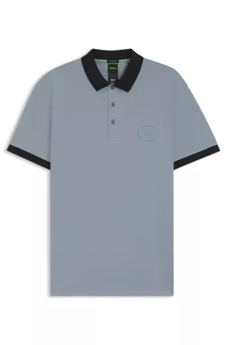 Cotton-blend polo shirt in moisture-wicking stretch piqué
