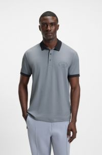 Cotton-blend polo shirt in moisture-wicking stretch piqué, Grey