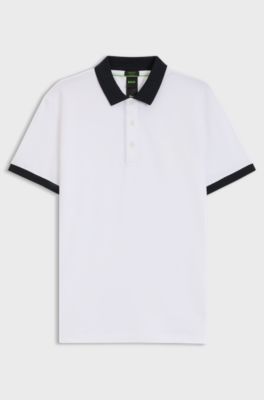 Cotton-blend polo shirt in moisture-wicking stretch piqu&eacute;, White
