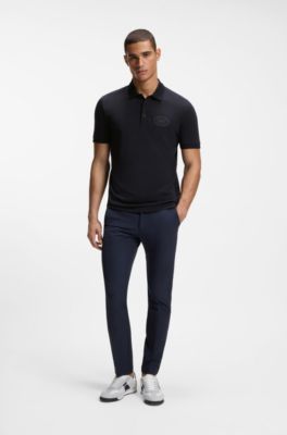 Cotton-blend polo shirt in moisture-wicking stretch piqu&eacute;, Dark Blue