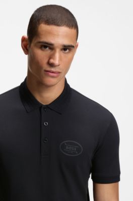 Cotton-blend polo shirt in moisture-wicking stretch piqu&eacute;, Dark Blue