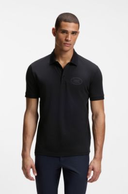 Cotton-blend polo shirt in moisture-wicking stretch piqu&eacute;, Dark Blue