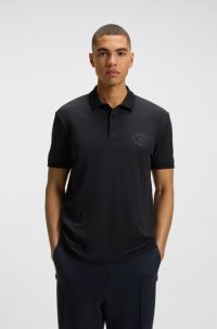 Polo in piqué di misto cotone elasticizzato traspirante, Blu scuro