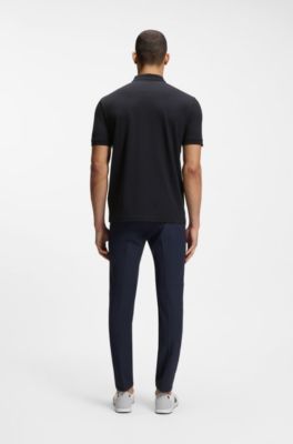 Cotton-blend polo shirt in moisture-wicking stretch piqu&eacute;, Dark Blue