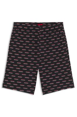 Logo-print pyjama shorts in cotton jersey, Black