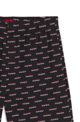 Logo-print pyjama shorts in cotton jersey, Black