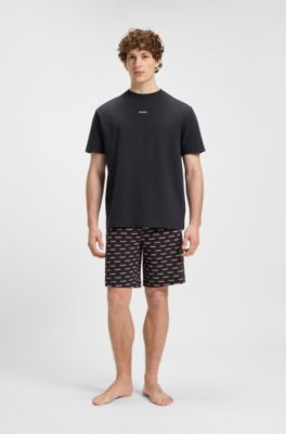 Logo-print pyjama shorts in cotton jersey, Black