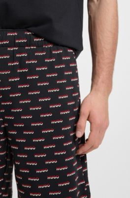 Logo-print pyjama shorts in cotton jersey, Black