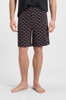 Logo-print pyjama shorts in cotton jersey, Black