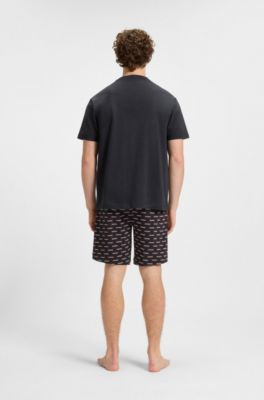 Logo-print pyjama shorts in cotton jersey, Black