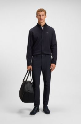 Slim-fit trousers in water-repellent easy-iron fabric, Dark Blue