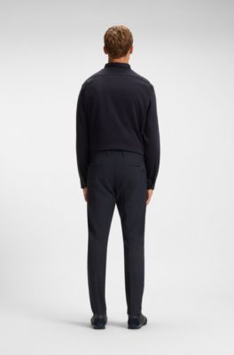 Slim-fit trousers in water-repellent easy-iron fabric, Dark Blue
