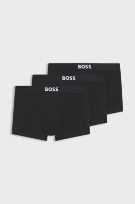 Three-pack of stretch-cotton trunks with logo waistbands, Black